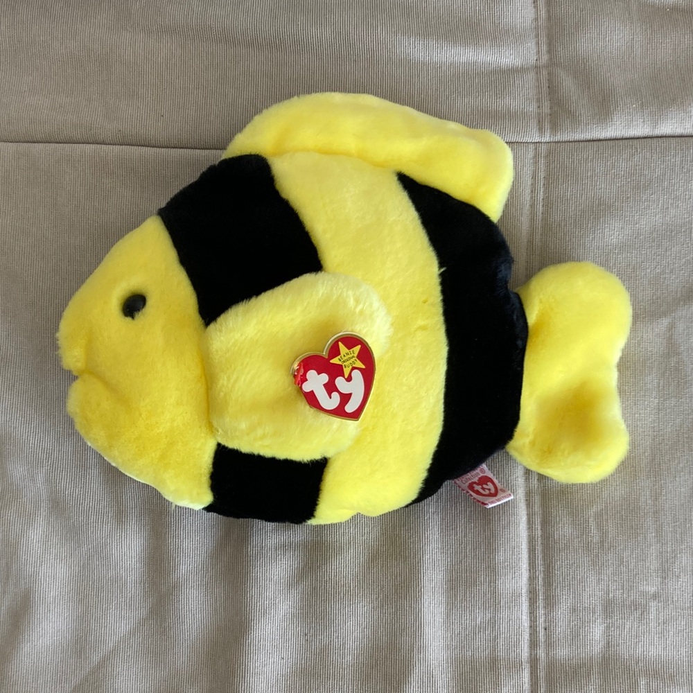 Bubbles Ty Plush Fish Toy Yellow and Black Stripes